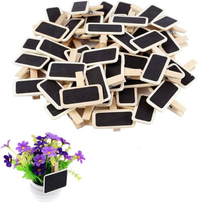50x Houten Mini Krijtbordjes met Klem - Herbruikbare Prijskaartjes, Naamkaartjes & Etiketten voor Feestjes en Koken