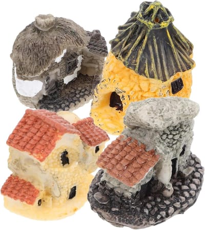 Miniatuur Feeënhuisje - Decoratie huisjes - Tuindecoratie - Weerbestendig hars - 4 stuks - Multicolor