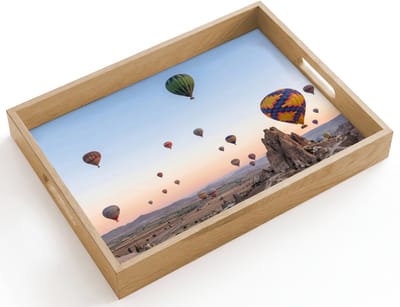 Dienblad hout 40x30 cm - Schootdienblad - Luchtballonnen - Rotsen - Zonsopgang - Borrelplank rechthoek - Plateau dienbladen