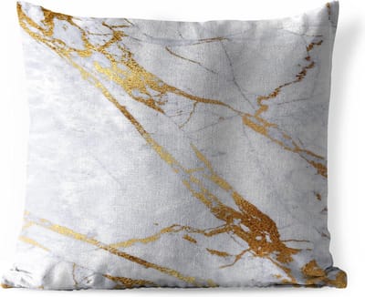 Buitenkussen - Marmer - Wit - Goud - 45x45 cm - Weerbestendig
