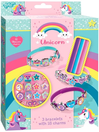 Totum Unicorn 3 schuif armbandjes maken met 18 bedels - knutselset - speelgoed knutselen meisjes en jongens vanaf 3 jaar