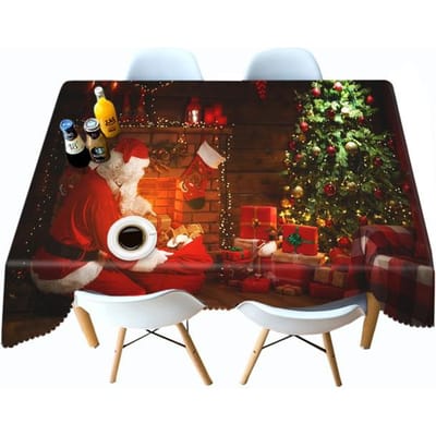 Kersttafelkleed Kerstman en geschenkenpatroon Rechthoekig rond tafelkleed Dikke katoenen hoes Handdoek Round diameter 60CM
