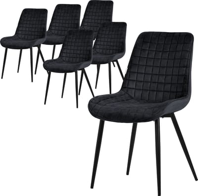 Eetkamerstoel set van 6 zwart met fluwelen bekleding en stalen poten Keukenstoel met rugleuning ML design
