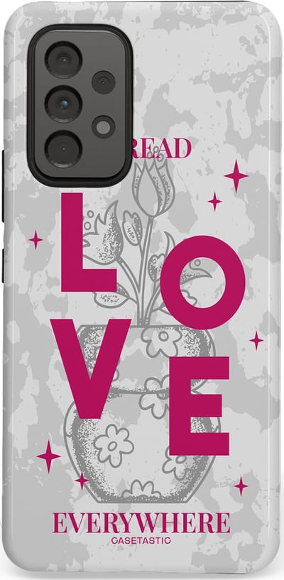 Casetastic hoesje geschikt voor Samsung Galaxy A53 (2022) 5G - Dubbellaagse bescherming - Spread Love Everywhere - Grijs Roze - Valentijn - Valentine - Fashion Case - Lichtgrijs Wit Roze
