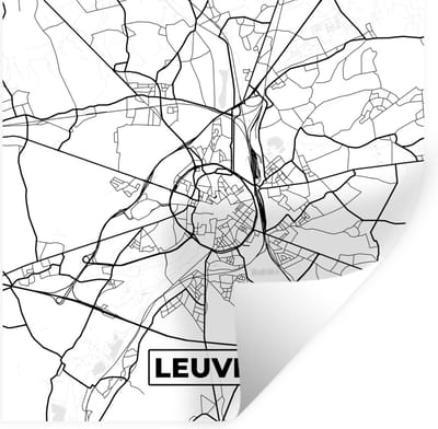 Muurstickers - Sticker Folie - Kaart – Plattegrond – Stadskaart – Leuven – België – Zwart Wit - 100x100 cm - Plakfolie - Muurstickers Kinderkamer - Zelfklevend Behang XXL - Zelfklevend behangpapier - Stickerfolie