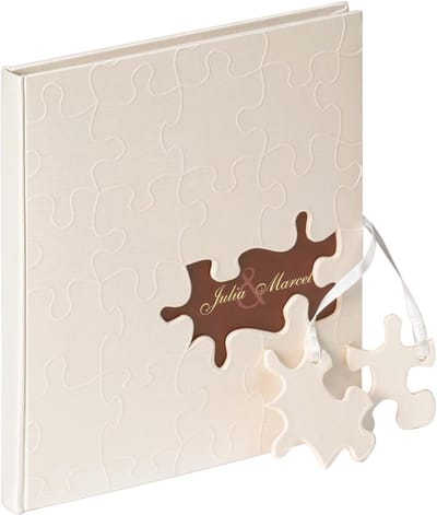 Gastenboek met Linnen en Uitgestanste Motieven voor Bruiloften - Puzzelboek