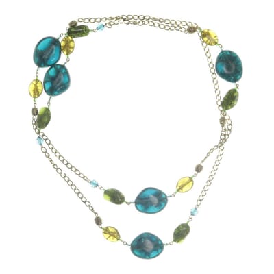Behave Lange ketting goud kleur met blauw groene kralen 120 cm