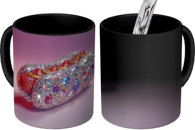 Magische Mok - Foto op Warmte Mokken - Koffiemok - Hotdog - Steentjes - Glitters - Paars - Magic Mok - Beker - 350 ML - Theemok