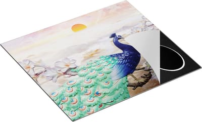 Chefcare Inductie Beschermer Twee Pauwen bij Elkaar met Bloemen - Liefde - 60x50 cm - Afdekplaat Inductie - Kookplaat Beschermer - Inductie Mat