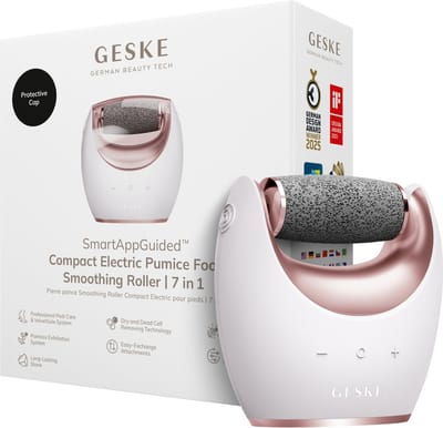 GESKE Compact Electric Pumice Foot Smoothing Roller | 7 in 1 | Elektrische Voetvijl & Exfoliator | Langdurige Puimsteen | Voor Zachte Voeten | Geavanceerde Eeltverwijdering