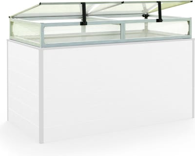 Moestuinbak opzetstuk van aluminium en polycarbonaat Tuinkas plantenbak voor tuin, balkon, met dakvenster kleppen, UV en weerbestendig, 99 x 150 cm