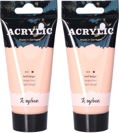 Set van 2x stuks beige acrylverf/hobbyverf op waterbasis 75 ml - Schilderen/knutselen - Voor kinderen en volwassenen