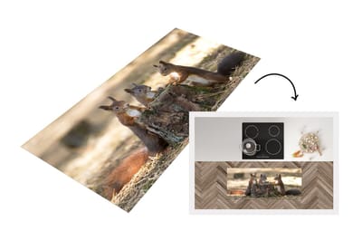 Keukenloper - Loper keuken - Drie eekhoorns rond afgehakte boom - 120x50 cm - Keukenloper vinyl