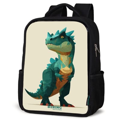 NoBoringSuitcases.com® - Rugzak zwart jongens - Schooltas jongen - NoBoringSuitcases.com® - Rugzak zwart - Schooltas jongen & meisje - Gehoornde dino met scherpe blik - Rugtas voor school - Boekentas kind - Schoolrugzak - Kinderrugzak