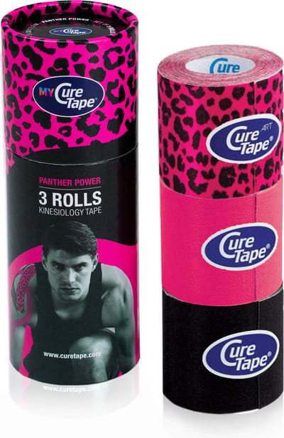 My CureTape® Panther Power - kinesiotape - koker met 3 rollen 5cm x 2,5 m - Leopard, pink en zwart - Kinesiotape - FysioTape - Ideaal voor blessureherstel en klachten