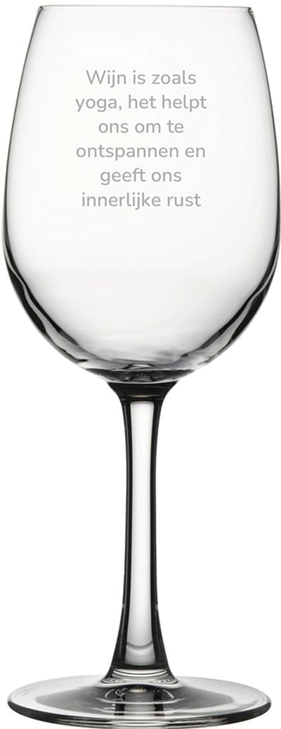 Gegraveerde witte wijnglas 36cl Wijn is als yoga