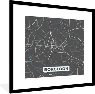 Fotolijst incl. Poster - Stadskaart – Grijs - Kaart – Borgloon – België – Plattegrond - 40x40 cm - Posterlijst