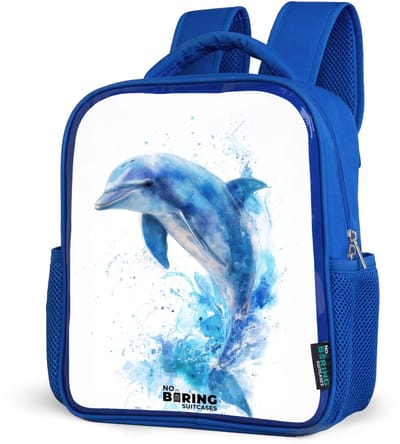 NoBoringSuitcases.com® - Rugzak blauw - Schooltas jongens - Springende blauwe dolfijn - Kinder rugtas jongen - Boekentas kind - Kinderrugzak voor school - Schoolrugzak