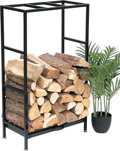 Moderne haardhoutrek voor binnen met lade - zwart, 80 cm - houtopslagstandaard