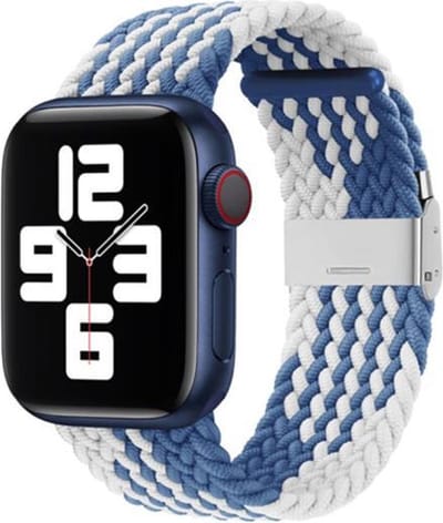 By Qubix - Geschikt voor Apple Watch bandje - Braided nylon bandje - Blauw met wit - Geschikt voor Apple Watch 38mm / 40mm / 41mm / 42mm - nylon - bandje iWatch