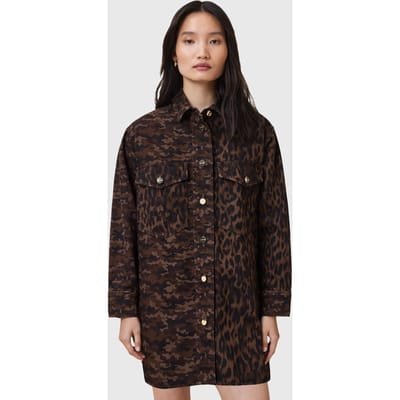 AllSaints Faye Shacket Dress Camo Brown Taglia: XS | Abiti in T-Shirt Outlet | Donna | Marrone