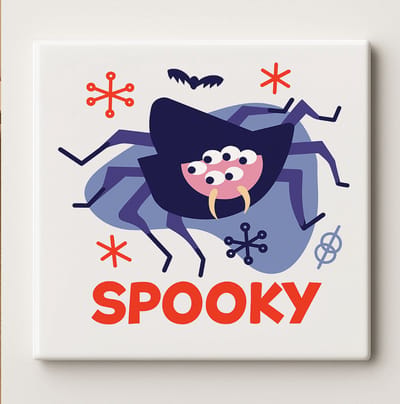 Spooky Keramische Tegel 15x15 cm – Schattige Halloween Spin Ontwerp – Leuke en Speelse Wanddecoratie voor Kinderen & Perfecte Halloween Versiering