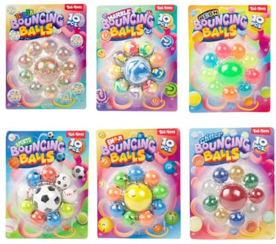 Toi-Toys stuiterballen set kleurrijk speelgoed 10 stuks.
