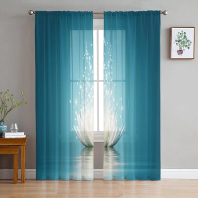 Rideaux Transparents Fleur Abstraite Lotus Bleu pour Décoration de Chambre à Coucher Salon Ouverture de Fenêtre Rideau Zone Cuisine Voilage Tulle Voile Organza Rideaux W135 x H115cm x1&Grommet Top