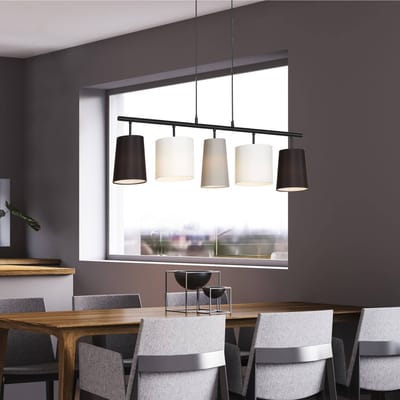 Briloner Leuchten SHADES - hanglamp zwart - 5 lichts - textiele kap - Ontwerp door Kare
