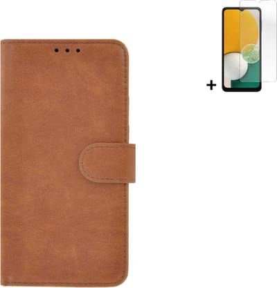 Hoesje Geschikt voor Samsung Galaxy A13 5G - Bookcase - Screenprotector A13 5G - A13 5G Hoes Wallet Book Case Bruin + Screenprotector