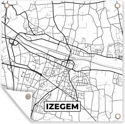 Tuin poster Stadskaart – Zwart Wit - Kaart – Izegem – België – Plattegrond - 200x200 cm - Tuindoek