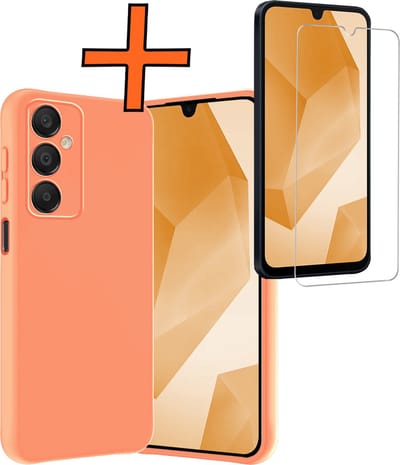 Hoes - Met Screenprotector - Geschikt voor Samsung Galaxy A16 - Sterk & Shockproof - Back Cover - Siliconen Case - Telefoon Hoes - Perzik