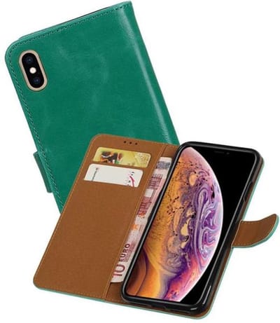 Zakelijke Book Case Telefoonhoesje Geschikt voor de iPhone XS Max - Portemonnee Hoesje - Pasjeshouder Wallet Case - Groen