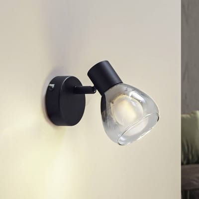 Lindby - wandlamp - 1licht - Glas, ijzer - H: 12.5 cm - E14 - rookgrijs, mat zwart