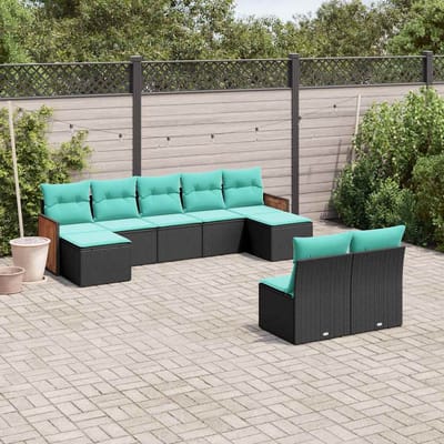 vidaXL - 9-delige - tuinbankset - met - kussens - van - zwart - polyrotan