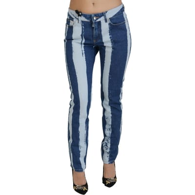 Dolce & Gabbana Kobaltblauwe Strepen Skinny Denim Katoenen Damesjeans