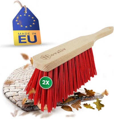 2X ELASTON Handbezem Buitenhandbezem Houten veegmop Industriële handbezem Auto sneeuwbezem Houten handborstel Handbezem Grof Handbezem Campingbezem Luifel Tapijt Caravan Veegmachine Straat