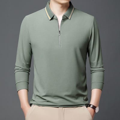 Nieuwe Heren Polo Lente en Herfst Langemouw T-shirt Heren V-hals Eenvoudig Zakelijk Jeugd Losse Grote Maat Papa Kleding XXXXL