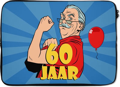 Laptophoes 13 inch - Verjaardag - Jubileum - 60 jaar - Man - Laptop sleeve - Binnenmaat 32x22,5 cm - Zwarte achterkant