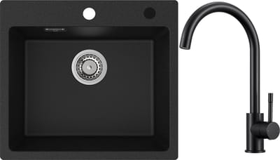 CECIPA max Spoelbak Keuken 50x45cm - Grantien Spoelbakken met Lage druk Keukenkraan - Enkele spoelbak - Spoelbakken met Afdruip - 80% kwartszand en 20% hars - Antraciet
