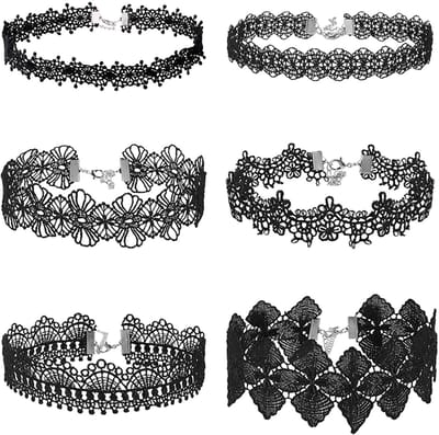 Dailygoods - 6 stuks zwarte kanten halsketting, gothic halsketting, retro persoonlijkheidsketting, kledingaccessoires, halsketting voor dames., Eén maat