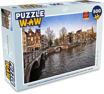 Puzzel Afbeelding van de Amerikaanse Keizersgracht onder een blauwe lucht met wolken - Legpuzzel - Puzzel 500 stukjes