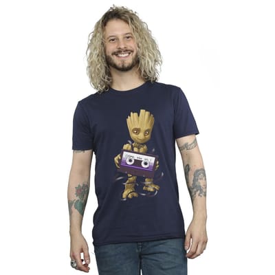 Marvel Heren Guardians Of The Galaxy Groot Cosmic Tape T-Shirt (Marineblauw)