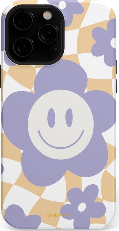 Casetastic hoesje geschikt voor Apple iPhone 13 Pro - MagSafe - Dubbellaagse bescherming - Madeliefjes magie - Fashion Case - Lila Wit Zand Lichtgrijs