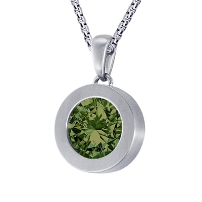 Quiges 12mm Mini Munt Hanger Zilverkleurig RVS Mat met Zirkonia Donker Groen Munt en Ketting Ankerketting 42-46cm - SLSHS475