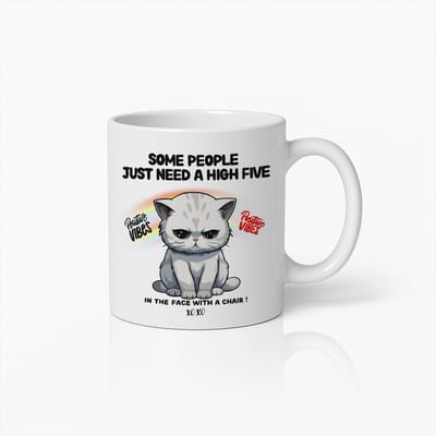 Grappige Kat Mok 330ml – "Sommige Mensen Hebben Gewoon een High Five Nodig" Schattige Boze Kat Koffiebeker