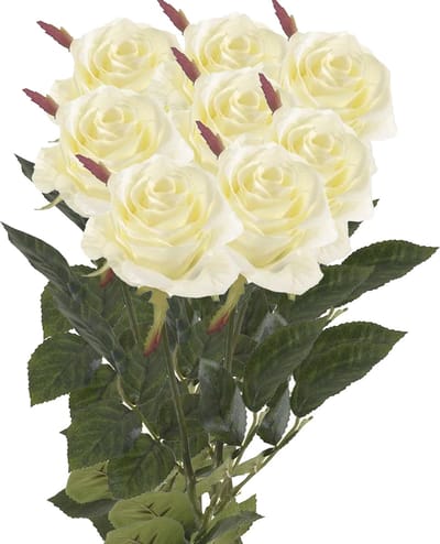 Emerald Kunstbloemen boeket roos Simone - 8x - wit - 73 cm - decoratie bloemen