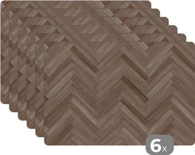 Placemat - Patronen - Hout - Bruin - 45x30 cm - 6 stuks - Hittebestendig - Anti-Slip - Onderlegger - Afneembaar