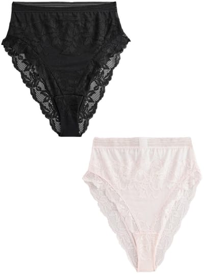 Next - Dames - Set van 2 hoog opgesneden slips met kant - Zwart