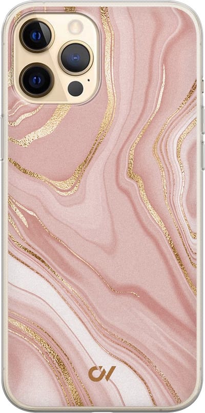 Hoesje geschikt voor Apple iPhone 12 - Rose Marble - - Roze - Apple - Casevibes